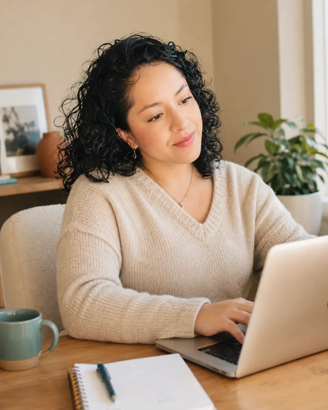 Yoli working at her desk.